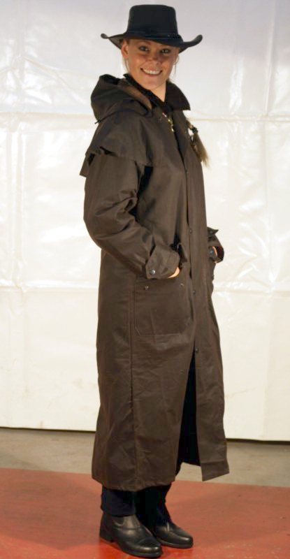 Waxcoat / oilskin lange mantel waterproof stockman - Klik op de afbeelding om het venster te sluiten